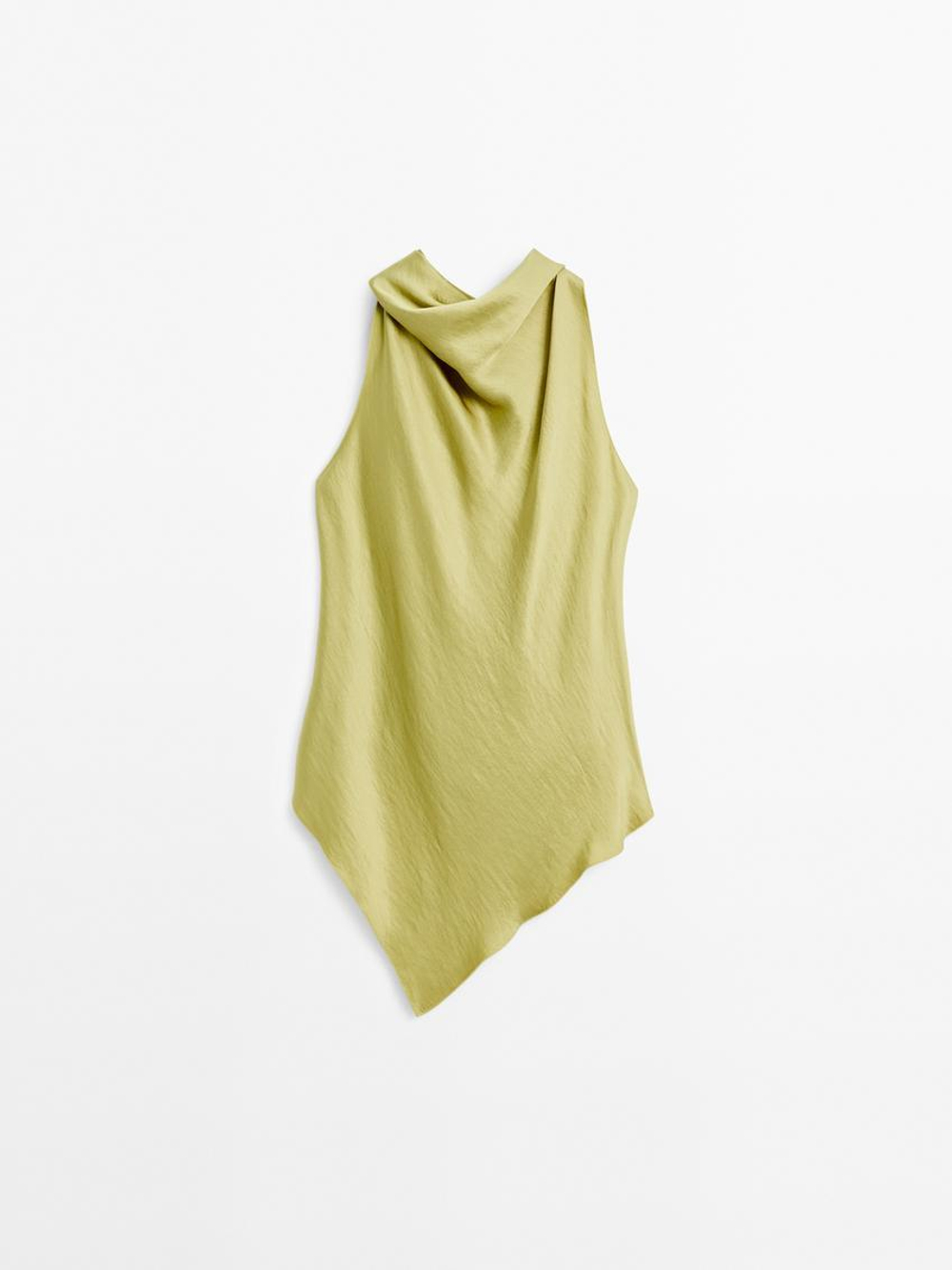 Massimo Dutti Драпированный атласный топ - Studio, бутылочно-зеленый