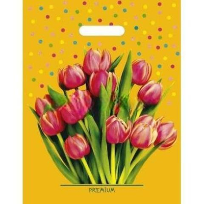 Пакет с прорубной ручкой ПВД 31х40 (60 мкм) "Солнечный букет" (50/500 шт.) Интерпак