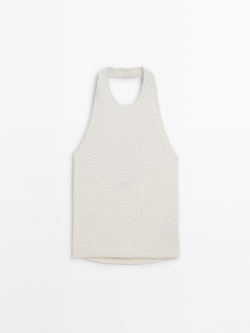 Massimo Dutti Топ с горловиной халтер и глубоким вырезом на спине, натуральный, кремовый