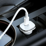 Автомобильный адаптер на USB белый, кабельType-C to Lightning, Borofone BZ12B, 3A, QC3.0, 012351