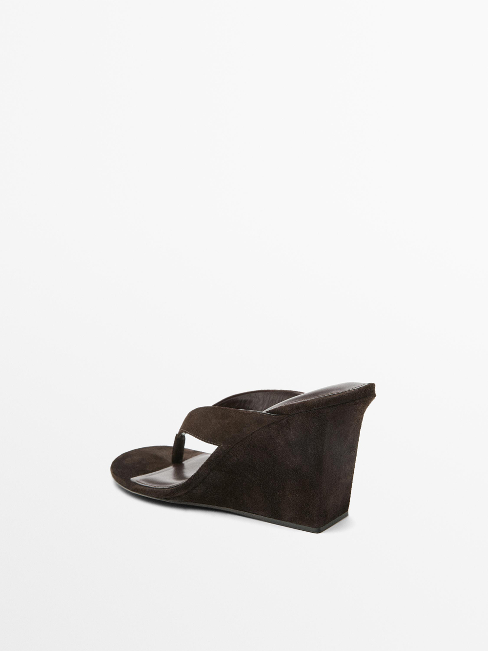 Massimo Dutti Сандалии на танкетке с разрезом на коже, коричневый