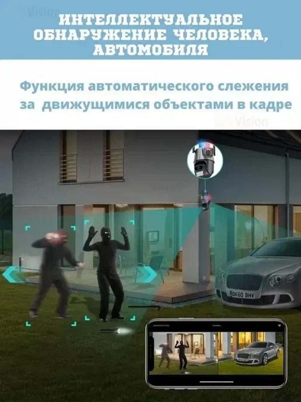 Уличная Wi-Fi камера видеонаблюдения 8 Мп Full HD 4K Камера двойная 8мп два объектива