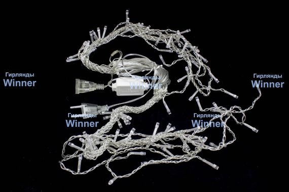 Светодиодная мерцающая бахрома 3*0.8 м., 220V, 100 холодных белых LED ламп, прозрачный силикон, Winner (w.02.5T.100+)