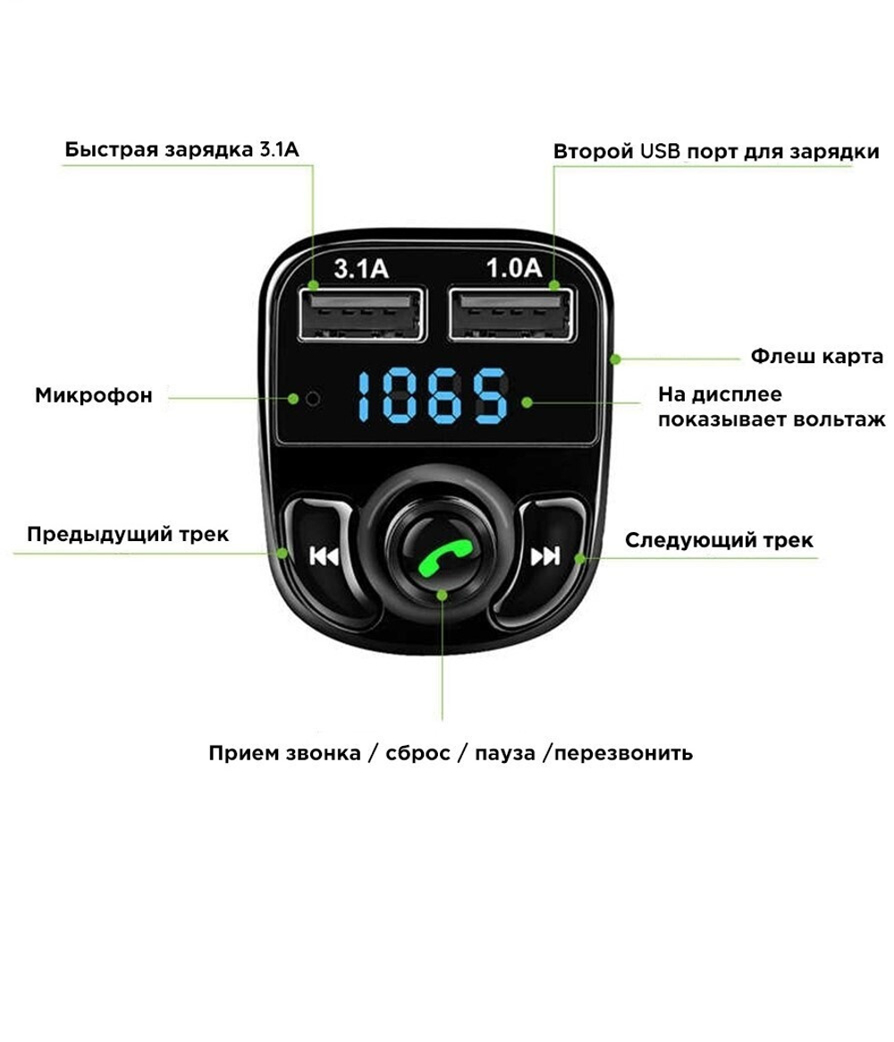 FM-трансмиттер  X88A bluetooth, фм модулятор с блютузом для автомобиля, зарядник в машину