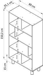 Дизайнерский книжный шкаф-стеллаж Ола на ножках, 150х80х35 см, ЛДСП/сосна