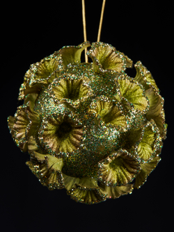 Елочная игрушка Цветочный шар 11см ChristmasDeLuxe зеленый