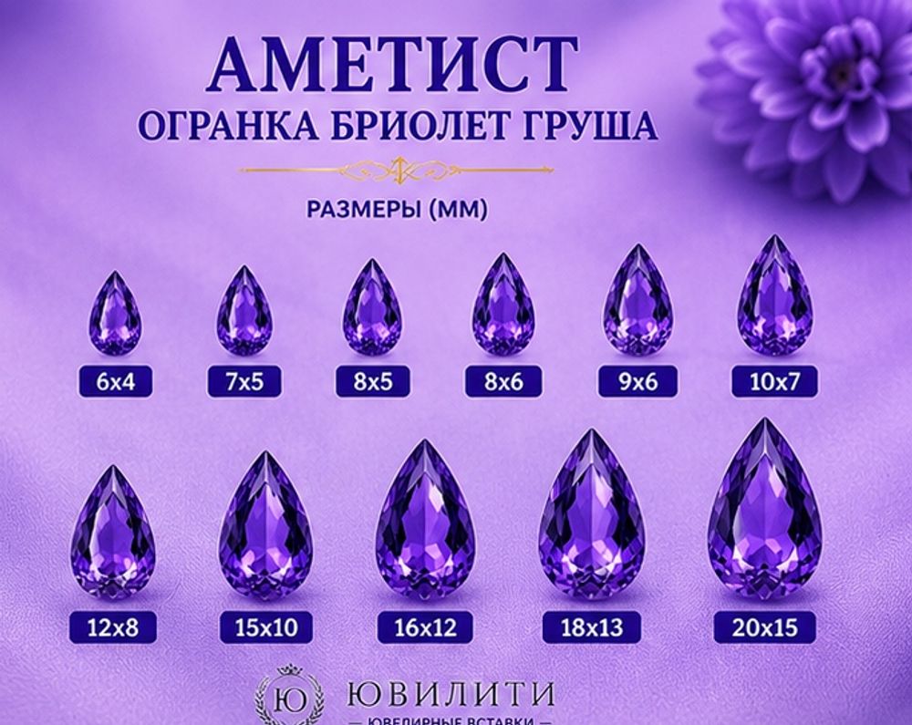 Аметист Огранка Бриолет Груша