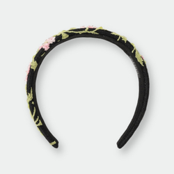 Широкий черный ободок с цветочной вышивкой