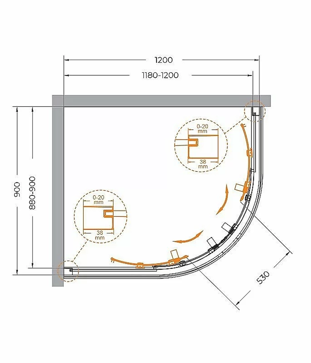 Душевой уголок Cezares Relax 120x90 RELAX-304-RH-2-120/90-C-GM стекло прозрачное/профиль матовая оружейная сталь