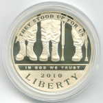 1 доллар 2010 (W). США. Инвалиды войны. Серебро PROOF в родной коробке с сертификатом