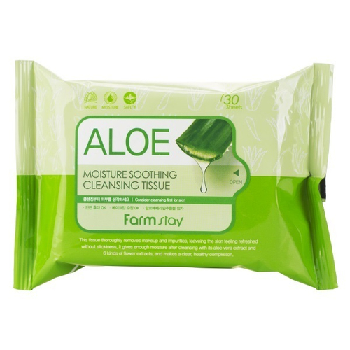 Салфетки очищающие увлажняющие с экстрактом алоэ FarmStay Aloe Moisture Soothing Cleansing Tissue 30шт