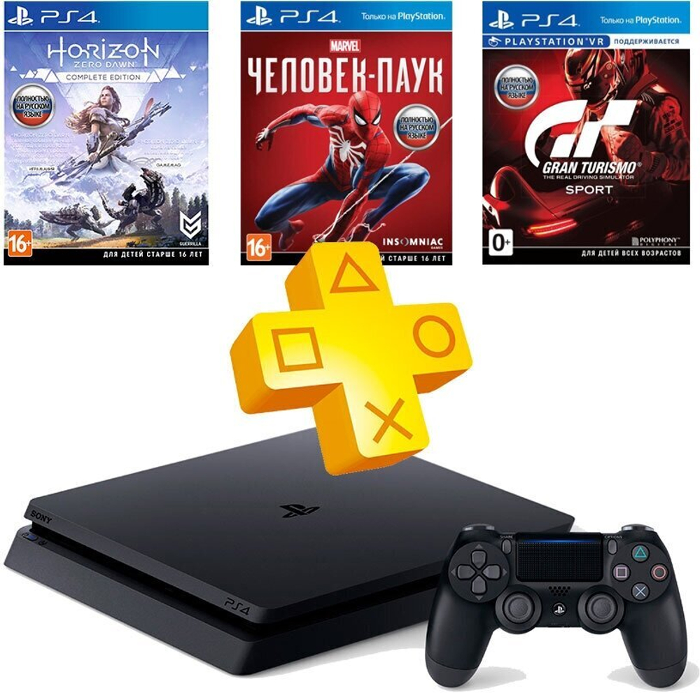 Sony PlayStation 4 Slim 1 ТБ GTS/HZD/SpiderM/PS+ 3мес