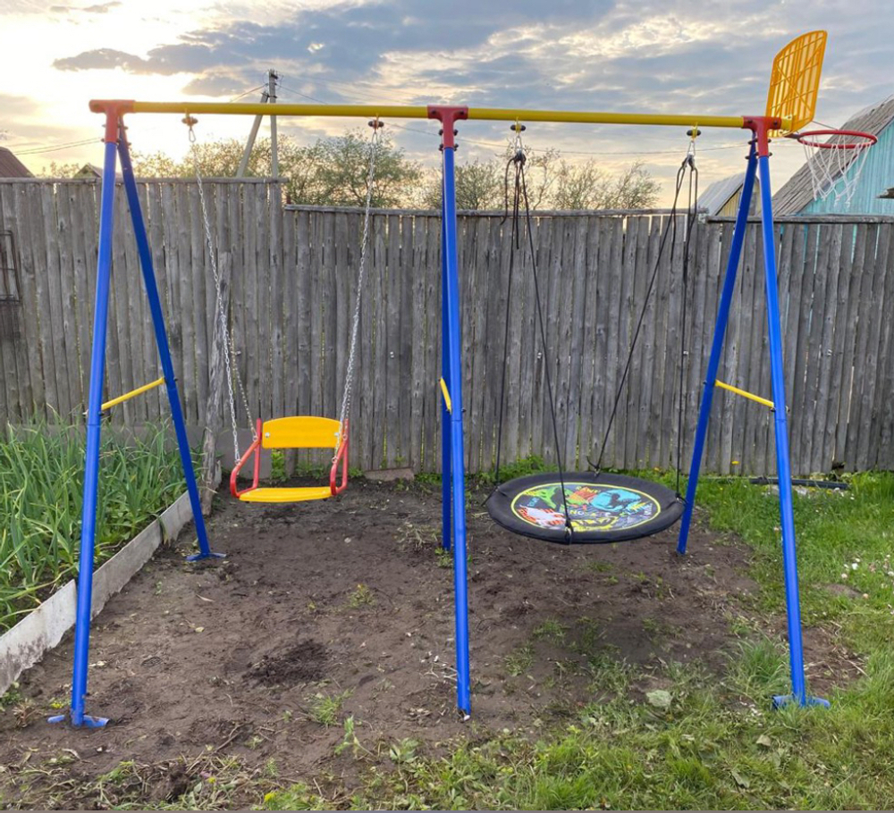 Стойка универсальная + доп. стойка ДСК Лайт, 2 качелей и щит (синий)