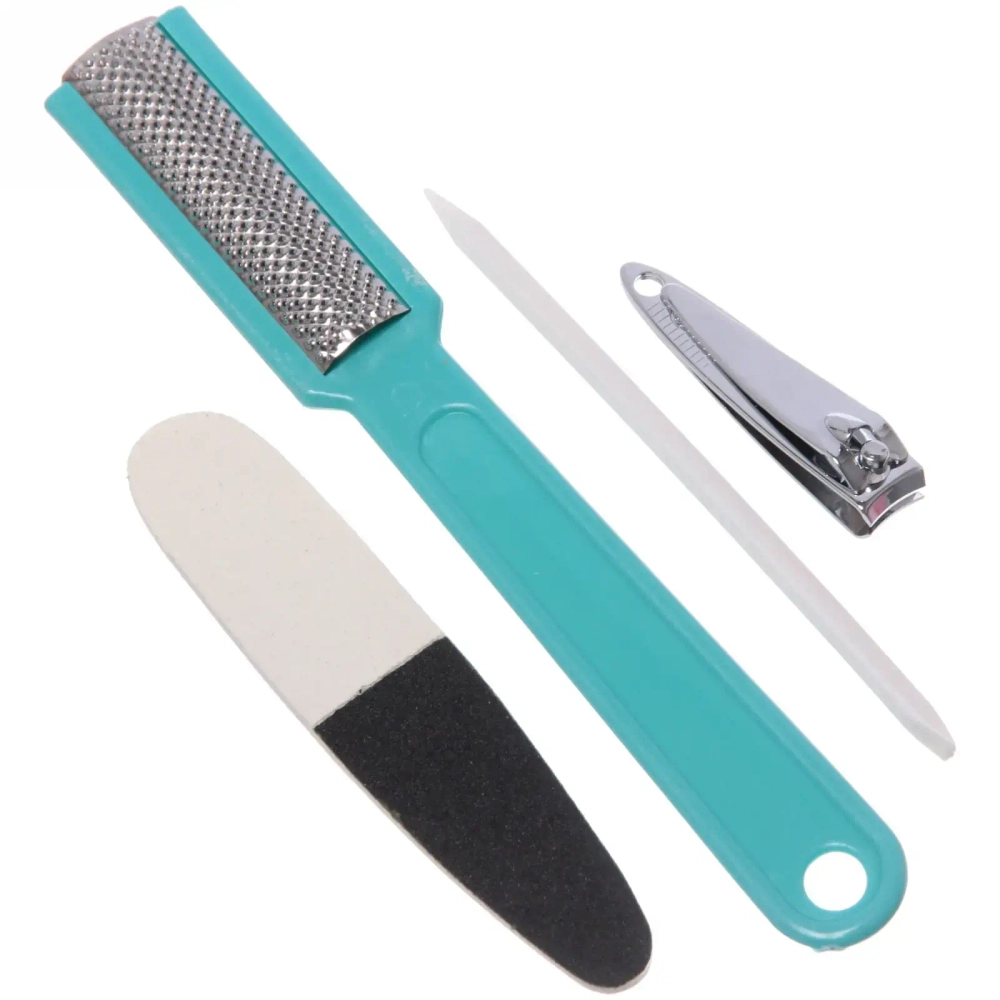 Набор для маникюра и педикюра «Ультрамарин» в косметичке, 4 предмета (терка, кусачки, пилка и палочка), 27*8см