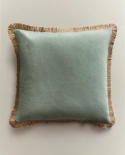 ZARA HOME НАВОЛОЧКА ДЛЯ ДЕКОРАТИВНОЙ ПОДУШКИ С БАХРОМОЙ ИЗ ДЖУТА, СИНИЙ