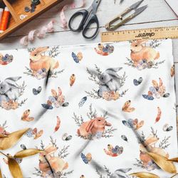 Ткань ниагара рыжие и серые кролики