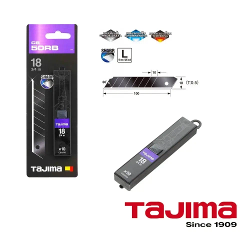Лезвия TAJIMA RAZAR BLACK, LСB-50RB, 18 мм, обламывающиеся с покрытием , 10 шт. в футляре