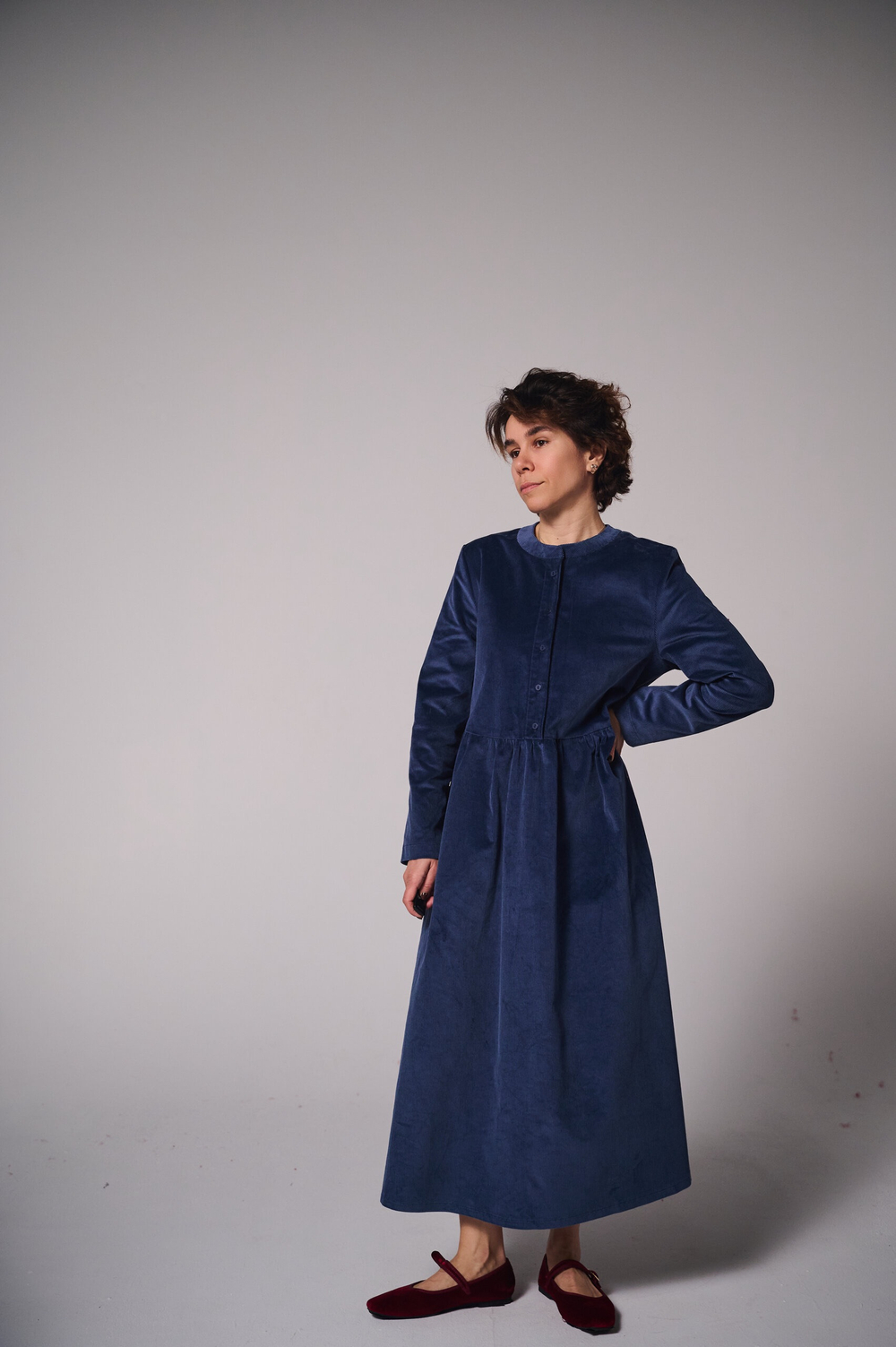 Платье оверсайз, вельвет индиго