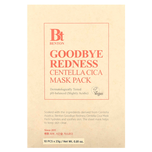 Benton, Goodbye Redness Centella Cica, маска для лица, 10 шт. по 23 г (0,81 унции)