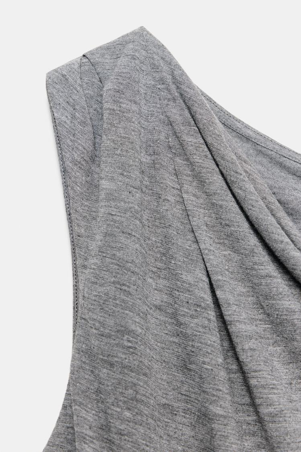 ZARA ТОП АСИММЕТРИЧНОГО КРОЯ СО СБОРКАМИ, СЕРЫЙ МЕЛАНЖ