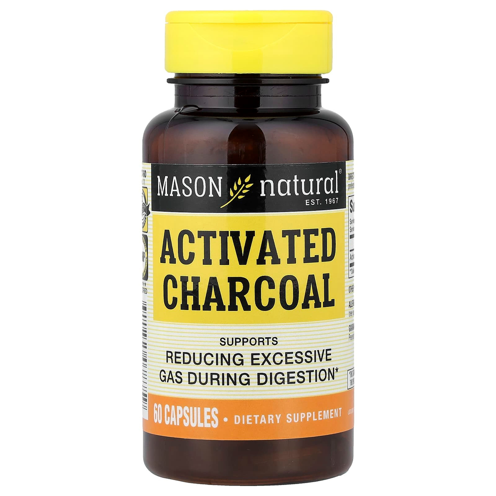 Mason Natural, активированный уголь, 60 капсул (260 мг в 1 капсуле)