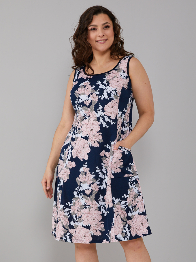 Платье П-012/тсиний-пудровыйпион