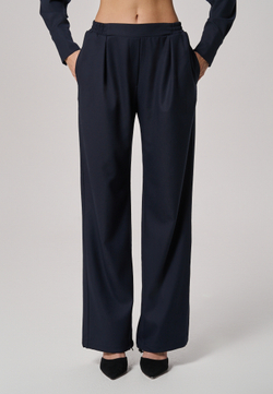 Брюки с поясом на резинке синие
