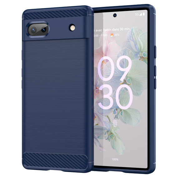 Мягкий гибкий чехол синего цвета в стиле карбон для Google Pixel 6A, серии Carbon от Caseport