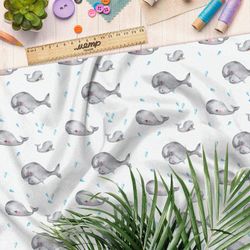 Ткань муслин акварельные киты