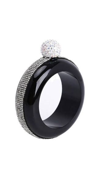 Фляжка , в виде браслета кольца со стразами , черный