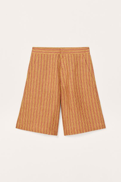 ZARA ЛЬНЯНЫЕ ШОРТЫ-БЕРМУДЫ В ПОЛОСКУ, ОРАНЖЕВЫЙ/ЖЕЛТЫЙ