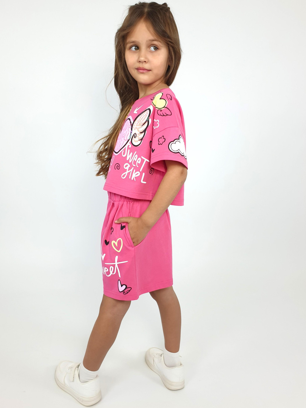 02-121-6 Комплект для девочки (фуфайка+ шорты)