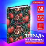Тетрадь на кольцах А5 175х215 мм 120 листов твердый картон фольга клетка BRAUBERG "Pomegranate" (4 штуки в упаковке)