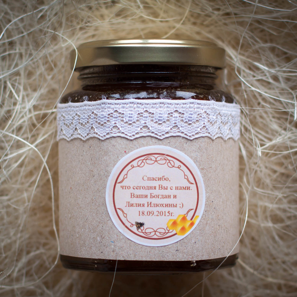Бонбоньерка с медом на свадьбу, стиль "Рустик"