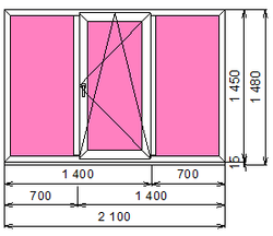 Пластиковое окно 1450 х 2100 ТермА Эко