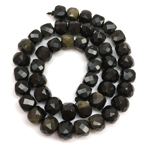 Обсидиан золотистый 8 мм, бусины - кубики граненые