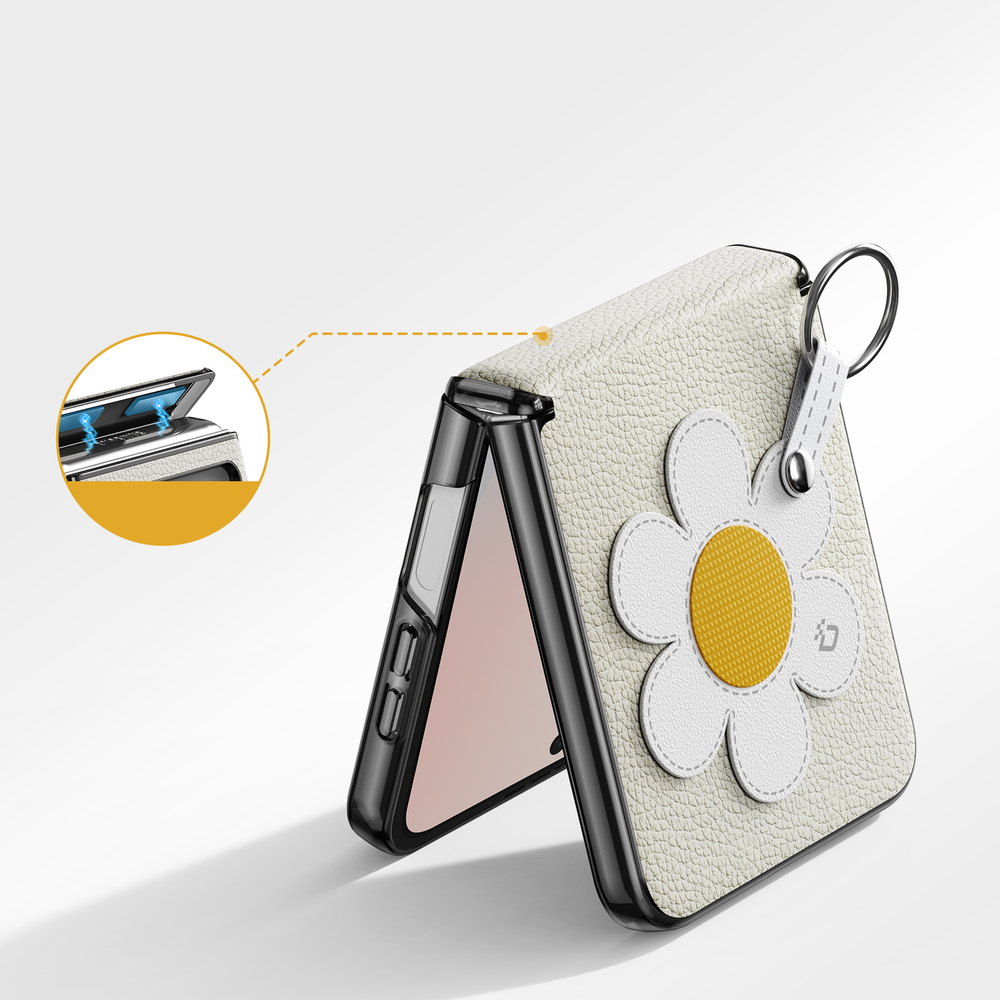 Чехол серого цвета (Daisy Edition - Starlight) из искусственной кожи от Dux Ducis для Samsung Flip 7 FE (W25 Flip) и Flip 6, серия Luvy Series Case