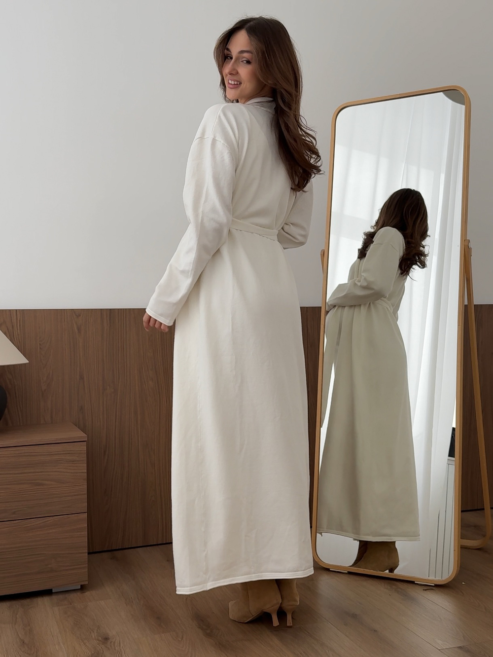 Комплект вязаный, длинное платье на лямках и кардиган