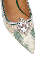 Женские туфли кожаные бело-зелёные с камнем