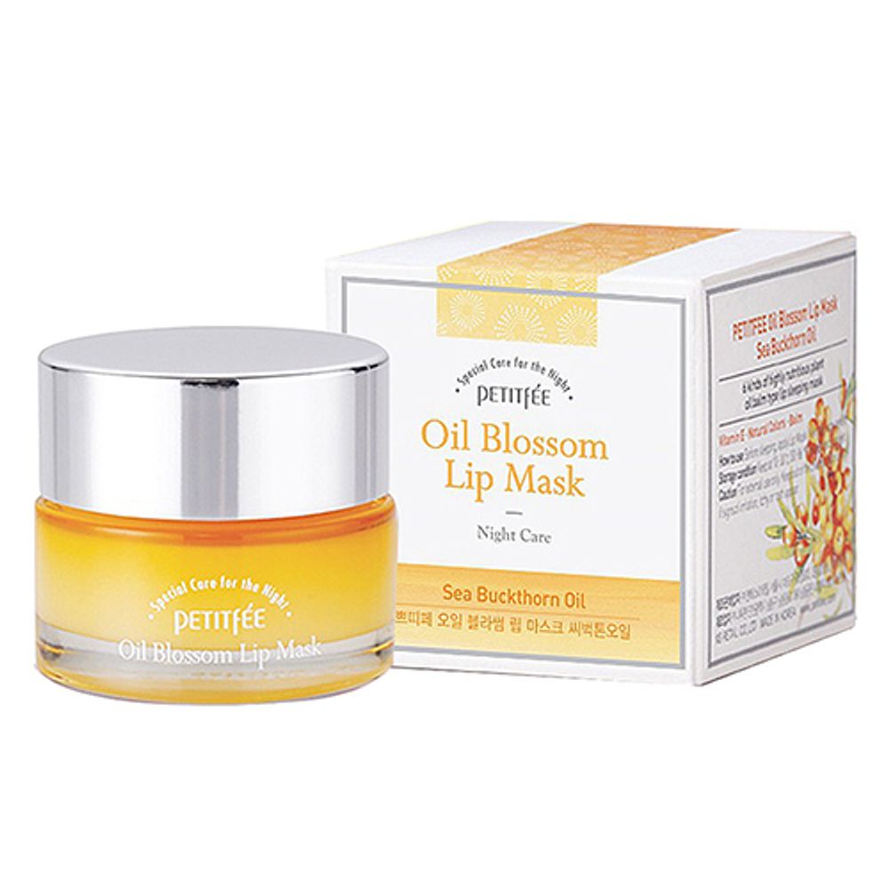 Petitfee Маска для губ с витамином Е и маслом облепихи - Oil blossom lip mask sea buckthorn, 15г