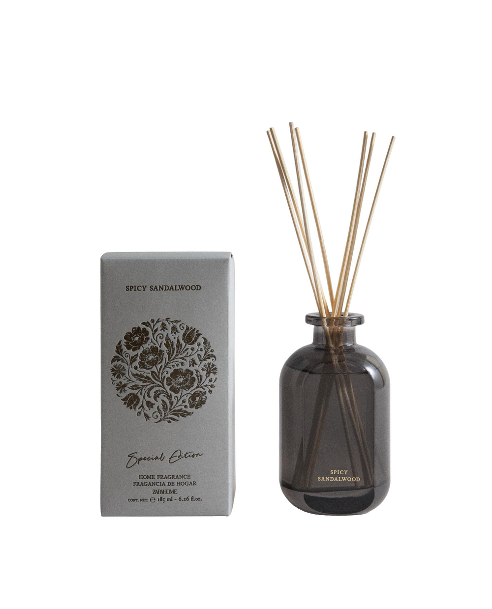 Zara Home Аромадиффузор Spicy Sandalwood 185 мл, тростниковые палочки микадо, аромат древесный, Коричневый