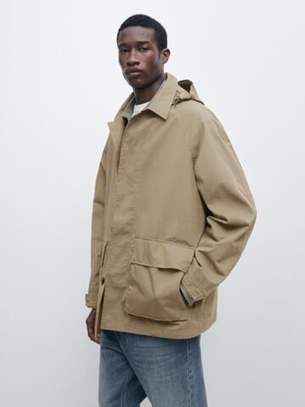 Massimo Dutti Парка из смесового хлопка с карманами, бежевый