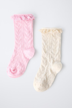 ZARA НАБОР ИЗ ДВУХ ПАР НОСКОВ С КРУЖЕВОМ, ЭКРЮ