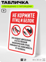 Табличка "Не кормите птиц и белок" на дверь и забор, для двора, дома, подъезда, 40х30 см, Silver Plane x Айдентика Технолоджи