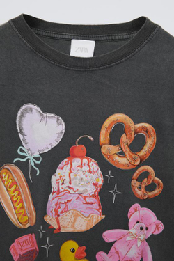 ZARA ФУТБОЛКА С ПРИНТОМ, АНТРАЦИТОВО-СЕРЫЙ