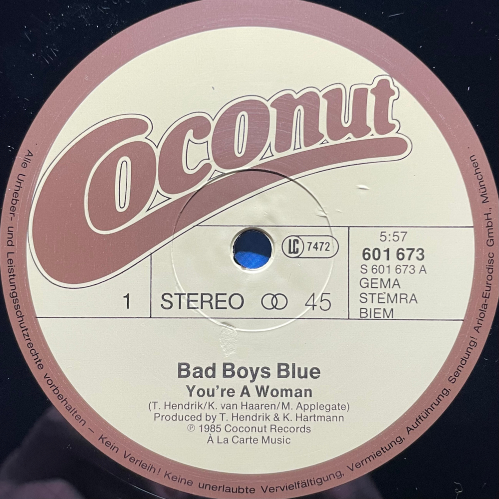 Bad Boys Blue ‎– You're A Woman (Европа 1985г.) 12", 45 RPM