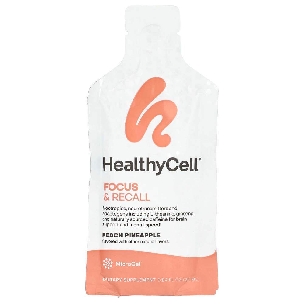 HealthyCell, Focus & Recall, персиковый ананас, 30 гелевых пакетиков по 25 мл (0,84 жидк. Унции)