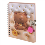 Блокнот в футляре, 19,5 см * 22,5 см, гребень, Alingar, ламинация, эффект 3D, ручка, замочек, клетка, 45 л., "Мишка", персиковый