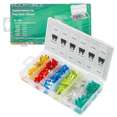 Предохранители флажковые, 120пр. (5А, 10А, 15А, 20А, 25А, 30А) RockForce##Rock FORCE RF-790
