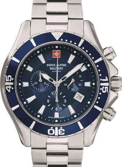 С браслетом Мужские наручные часы с серебряным браслетом Swiss Alpine Military 7040.9135 chrono 46mm 10ATM